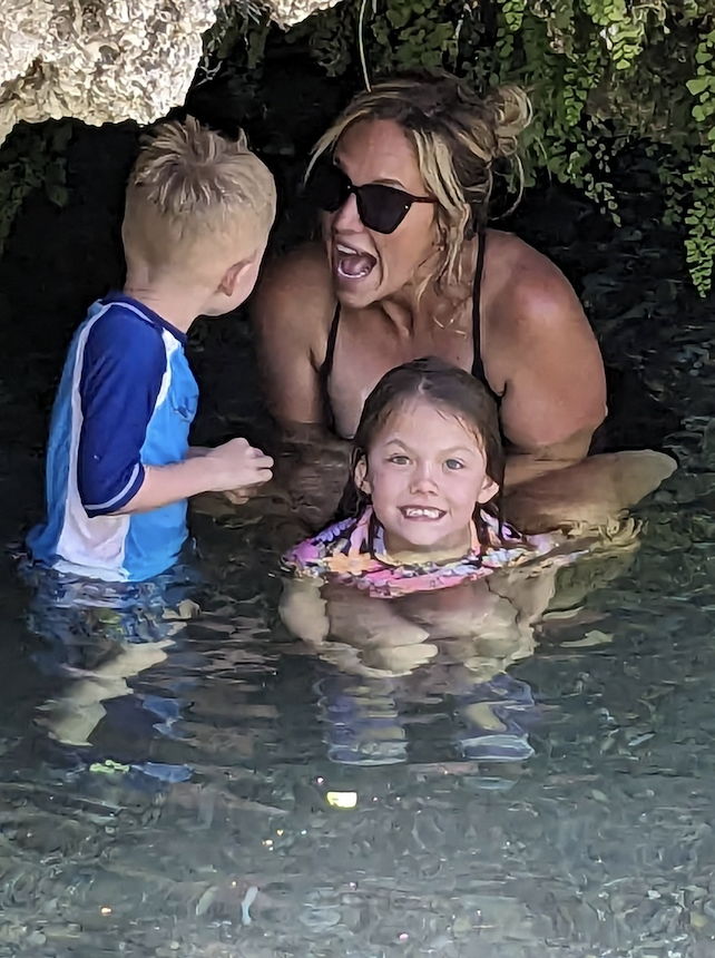 noell whaley swimming with her young son and daughter
